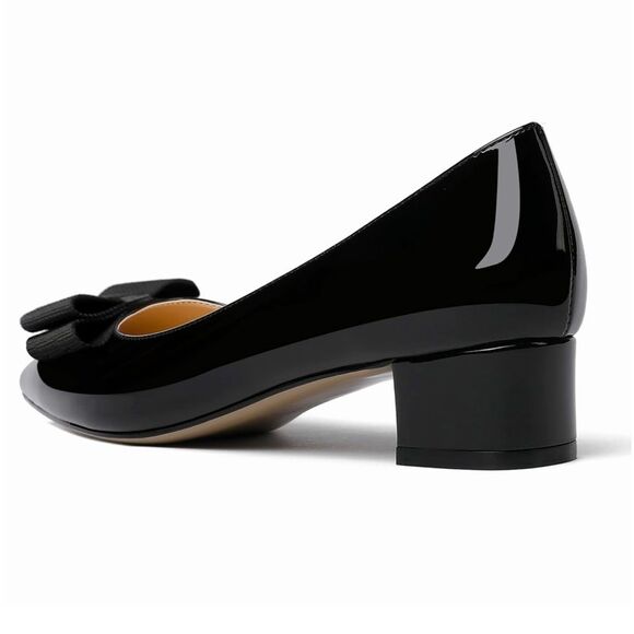 Modencoco Black Bow Patent Pointed Toe Chunky Low Heel Padded Shoes  Sz 7 NWT - Picture 8 of 9